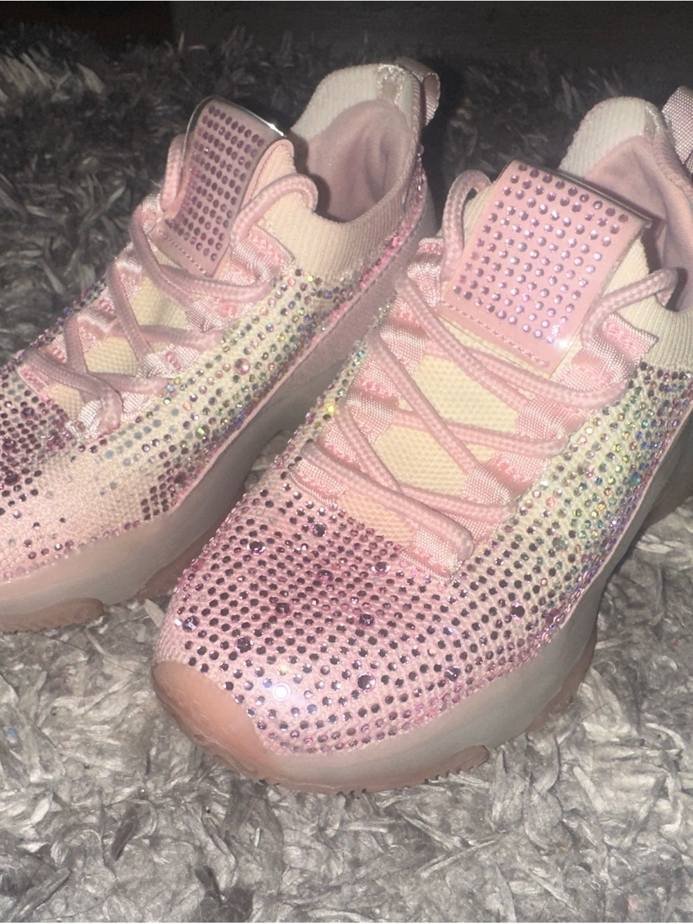 Sparkling Pink Rhinestone Lace-Up Kids Sneakers